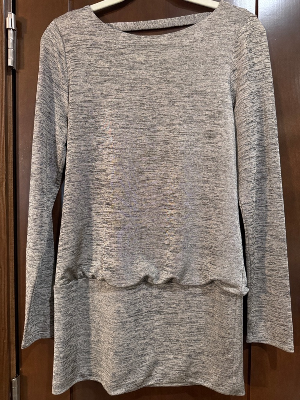 WHBM Metallic Heather Gray Long Sleeve Tunic with Open Back
